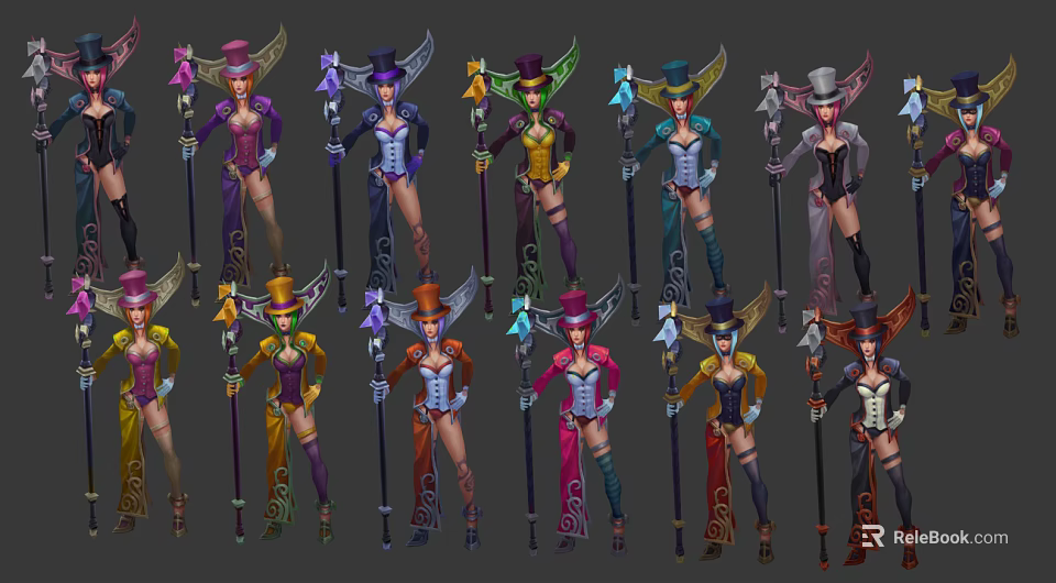 Game Characters With Colorful Costumes Hats And Magic Staff Designs 3d model 