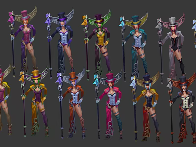 Game Characters With Colorful Costumes Hats And Magic Staff Designs 3d model