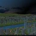 Aerial Urban Planning of Modern City with River Bridge High Rise Buildings and Green Spaces