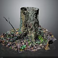 Natural Wooden Stump Decorated With Stone Accents Colorful Leaves Moss And Branches