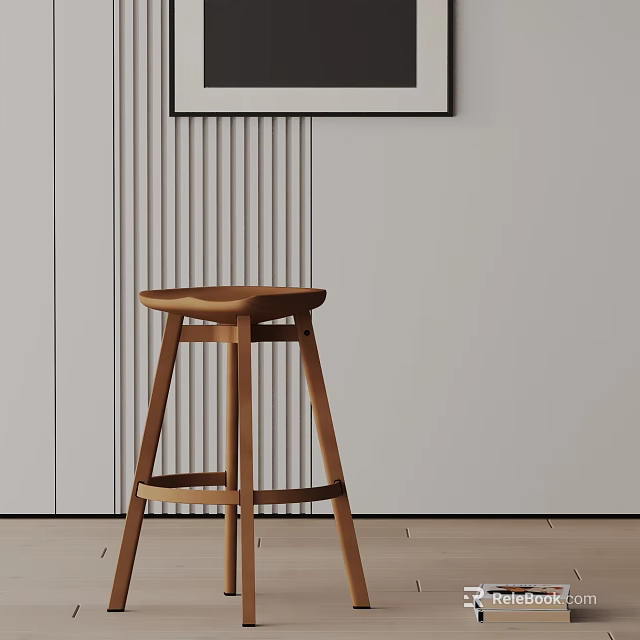 Wooden Bar Stool In Modern Kitchen Interior With Simple Design And Light Background 3d model