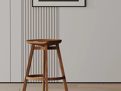 Wooden Bar Stool In Modern Kitchen Interior With Simple Design And Light Background 3d model
