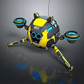 Yellow And Black Robot With Cat Ear Design Blue Glowing Rings And Four Legs