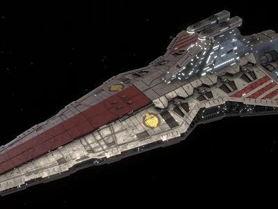 Interstellar Metal Fighter Ship With Detailed Red Gray Design In Cosmic Space 3d model