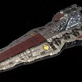 Interstellar Metal Fighter Ship With Detailed Red Gray Design In Cosmic Space