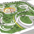 Modern Park Landscape Design With Winding Paths Green Spaces Circular Plazas And Trees