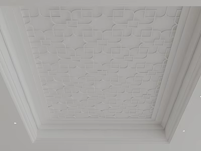 Intricate White Ceiling Design Featuring Geometric Carved Patterns And Decorative Frame 3d model