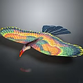 Vibrant Eagle Like Bird With Spread Wings Flying In Dark Gradient Background 3d model