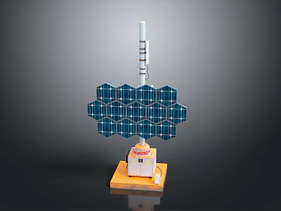 Solar Energy Device With Hexagonal Solar Panels And Tower Structure On Base 3d model
