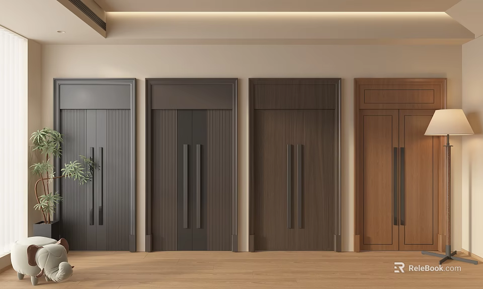 Stylish Modern Double Doors With Different Wood Tones For Interior Design 3d model 