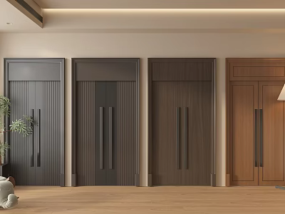 Stylish Modern Double Doors With Different Wood Tones For Interior Design 3d model