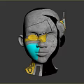 Futuristic Cyborg Character 3D Model Mechanical Head With Metallic Design And Yellow Blue Accents
