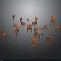 Elegant Wooden Furniture Collection Featuring Multiple Chairs And Coat Rack