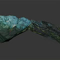 3D Mountainous Terrain Model With Blue Green Hues And Detailed Elevation Texture
