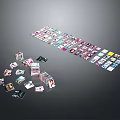Various Design Stickers Scattered And Neatly Arranged On Gray Background