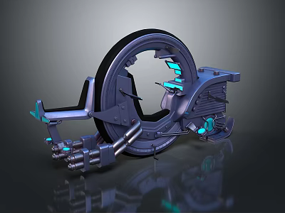 Futuristic Motorcycle With Circular Wheel Design Blue Neon Lights And Metallic Body 3d model