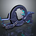 Futuristic Motorcycle With Circular Wheel Design Blue Neon Lights And Metallic Body