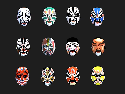 Traditional Chinese Peking Opera Masks Wall Decor With Colorful Facial Patterns 3d model