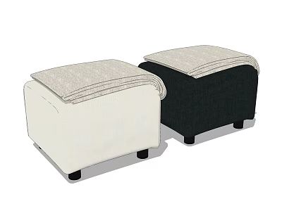 Beige And Black Fabric Padded Ottoman Footstool Modern Home Furniture Design 3d model