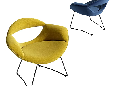 Modern Leisure Chairs With Yellow Blue Upholstery And Curved Metal Legs Design 3d model