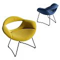 Modern Leisure Chairs With Yellow Blue Upholstery And Curved Metal Legs Design