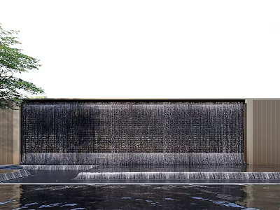 Modern Waterfall Wall With Flowing Water Reflection Pool And Green Plants 3d model