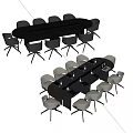 Modern Oval Black Conference Table With Chairs Water Bottles Clock And Documents