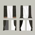 Elegant Gray Beige Striped Curtains With Draped Tied Design For Home Interior 3d model