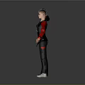 Human 3D Character With Silver Hair Red Sleeves And Gray Pants Standing Pose