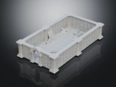 Stone Room Structure Featuring Stone Walls Tiled Floor And Arched Doorway 3d model