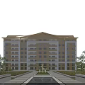 Modern Residential Building With Traditional Roof Design Multiple Floors Large Windows and Landscaped Garden