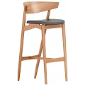 Wooden Bar Stool With White Cushion And Modern Curved Backrest Design
