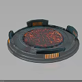 Futuristic Circular Scene Component With Multi Layered Grid Surface And Colored Stripes