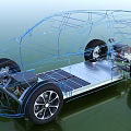 Electric Vehicle Wireframe Model Showing Chassis Structure And Battery Components