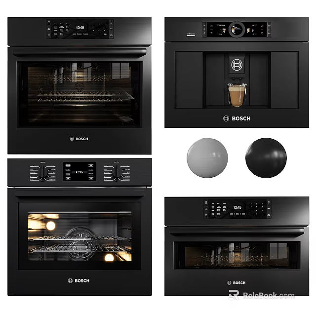 BOSCH Built in Kitchen Appliances With Oven Coffee Machine Control Panel And Interior Lighting 3d model 