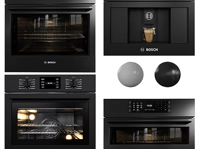 BOSCH Built in Kitchen Appliances With Oven Coffee Machine Control Panel And Interior Lighting 3d model