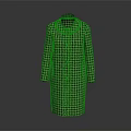Green Houndstooth Single Breasted Long Coat with Classic Collar and Wool Blend Fabric
