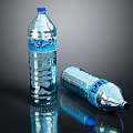 Transparent Mineral Water Bottles One Standing One Lying With Blue Label And Loose Cap