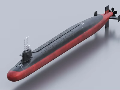 Advanced Military Submarine Weapon With Black Red Hull Periscope And Propeller System 3d model