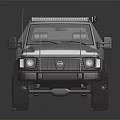 Silver Pickup Truck With Roof Rack Orange Warning Light Off Road Tires And Cargo Bed