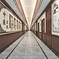 Chinese Style Elevator Hallway With Traditional Chinese Medicine Culture Paintings Wooden Walls And Marble Floors