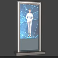 Public Facility Interactive Standing Digital Display Featuring Virtual Assistant And Modern Tech Interface