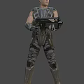 Man in Futuristic Tactical Armor Holding Large Sci Fi Rifle With Glowing Barrel