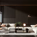 Modern Living Room Interior With Sofa Coffee Table Set Decorative Pillows And Floor Lamps