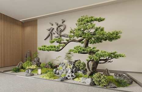 New Chinese Style Interior Landscape Landscaping Micro Landscape Plants Zen Landscape Stone Modeling Pine 3d model