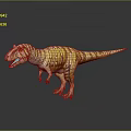 Realistic Tyrannosaurus Rex Dinosaur Model With Yellow Orange Stripes Standing On Gray Background