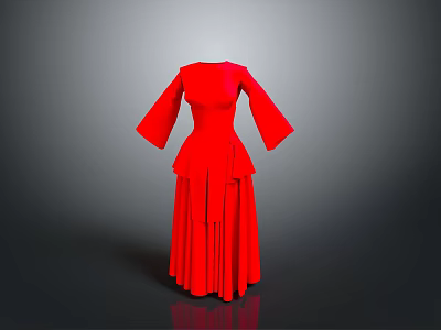 Man Wearing Red Long Sleeved Dress With Layered Skirt On Gray Gradient Background 3d model