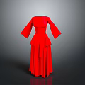 Man Wearing Red Long Sleeved Dress With Layered Skirt On Gray Gradient Background