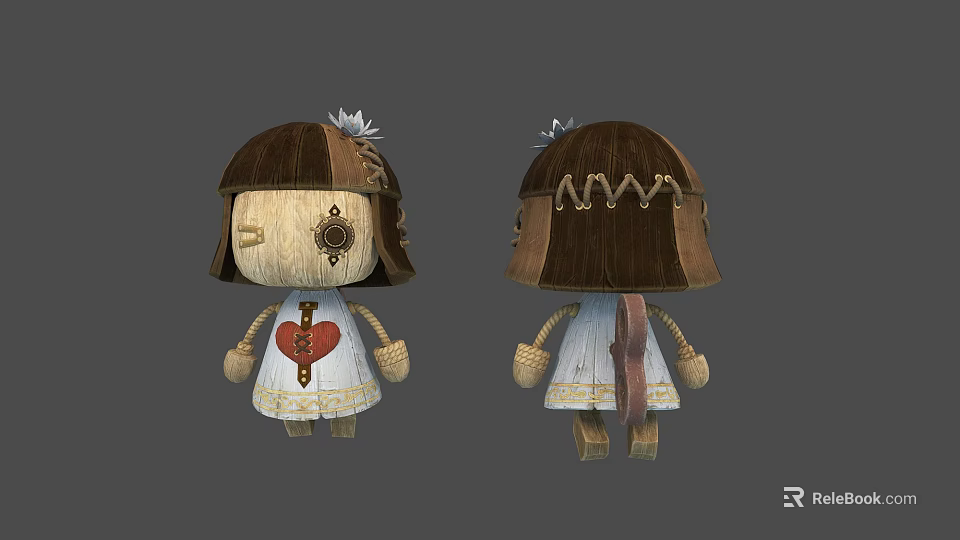Woman Doll With Brown Hair Flower Decoration White Dress Red Heart And Stitched Details 3d model 