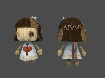 Woman Doll With Brown Hair Flower Decoration White Dress Red Heart And Stitched Details 3d model